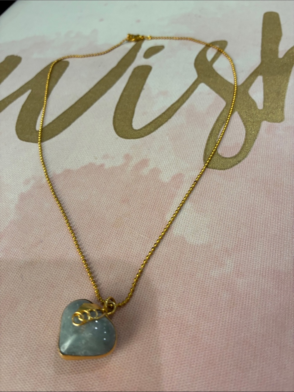 Gold Chain Necklace with Blue Stone Heart Pendant - Women Jewelry